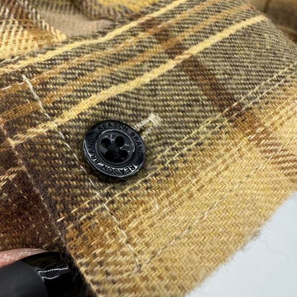 REASON Rustic Copper Plaid Hooded Shirt Jacket Mens‎ Size M Button Up Flannel - Picture 8 of 12